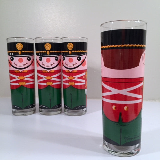Georges Briard-Signed Mid-Century Soldiers Tall Collins Glasses (Set of 4)