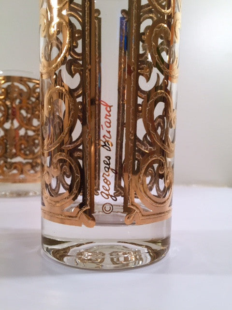 Georges Briard - Signed Mid-Century 22-Karat Gold Fleur-De-Lis Highball Glasses (Set of 4)