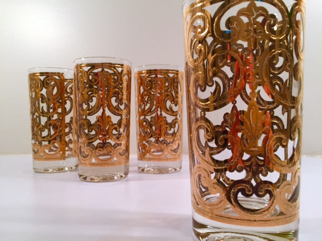 Georges Briard - Signed Mid-Century 22-Karat Gold Fleur-De-Lis Highball Glasses (Set of 4)