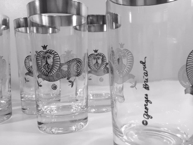 Georges Briard Signed Mid-Century Sterling Silver Lion Highball Glasses (Set of 8)