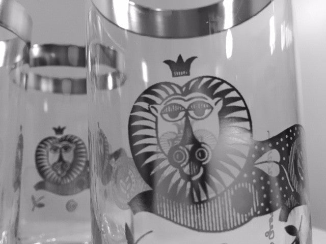 Georges Briard Signed Mid-Century Sterling Silver Lion Highball Glasses (Set of 8)
