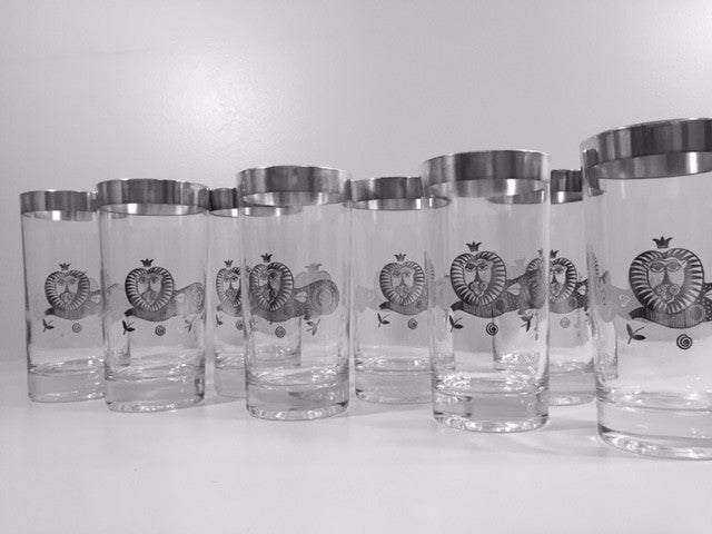 Georges Briard Signed Mid-Century Sterling Silver Lion Highball Glasses (Set of 8)
