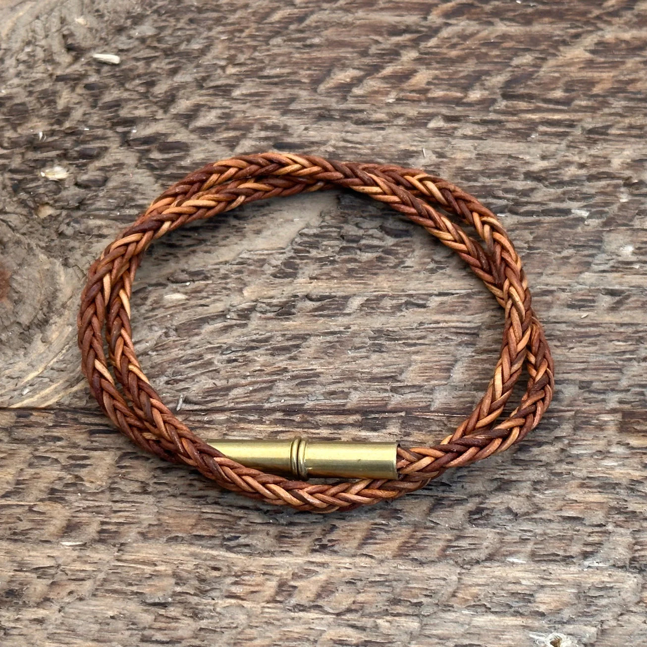 Flint Bracelet | Leather Braided .22 | Natural Double Wrap | Tres Cuervos