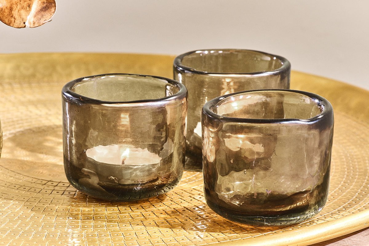 Irda Glass Small Tealight - Smoke Brown - Small (Set of 3)