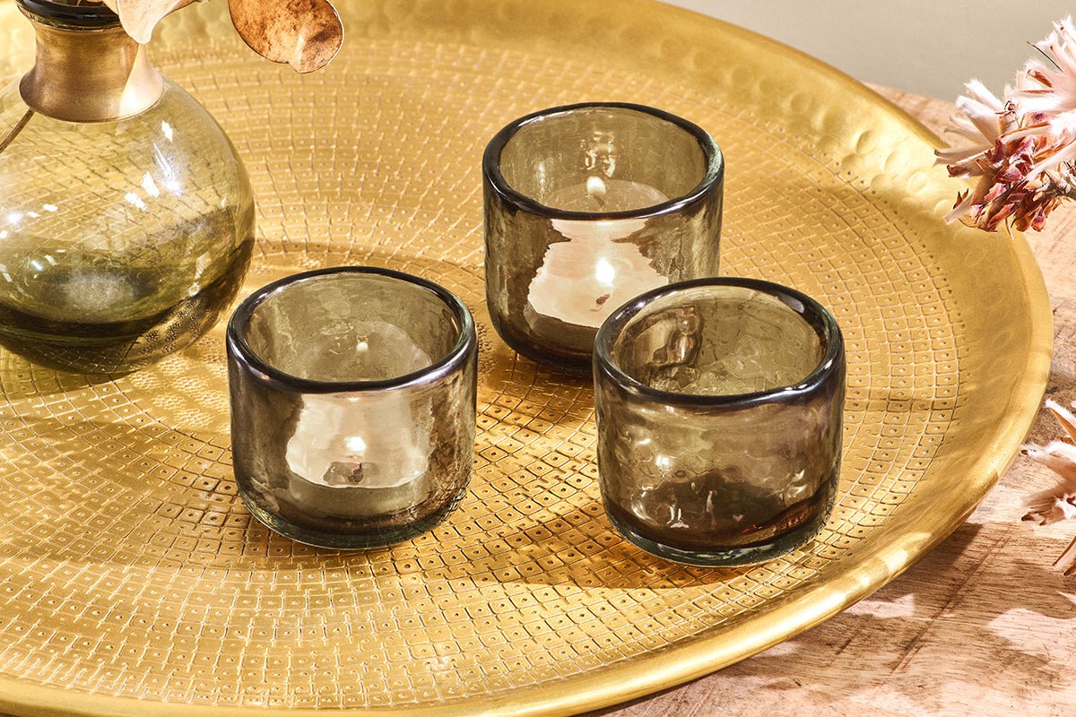 Irda Glass Small Tealight - Smoke Brown - Small (Set of 3)
