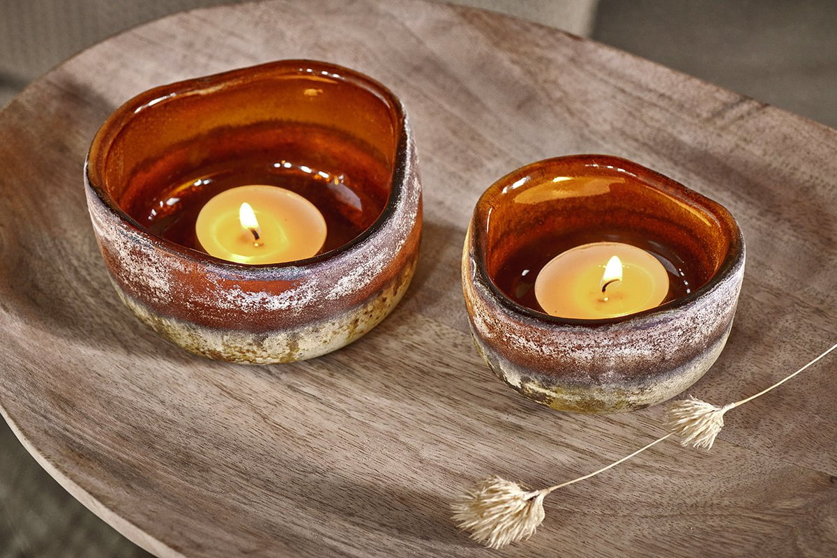 Janka Glass Tealights - Amber (Set of 2)