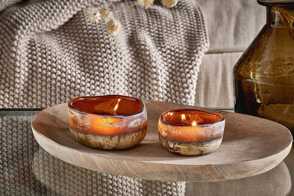 Janka Glass Tealights - Amber (Set of 2)