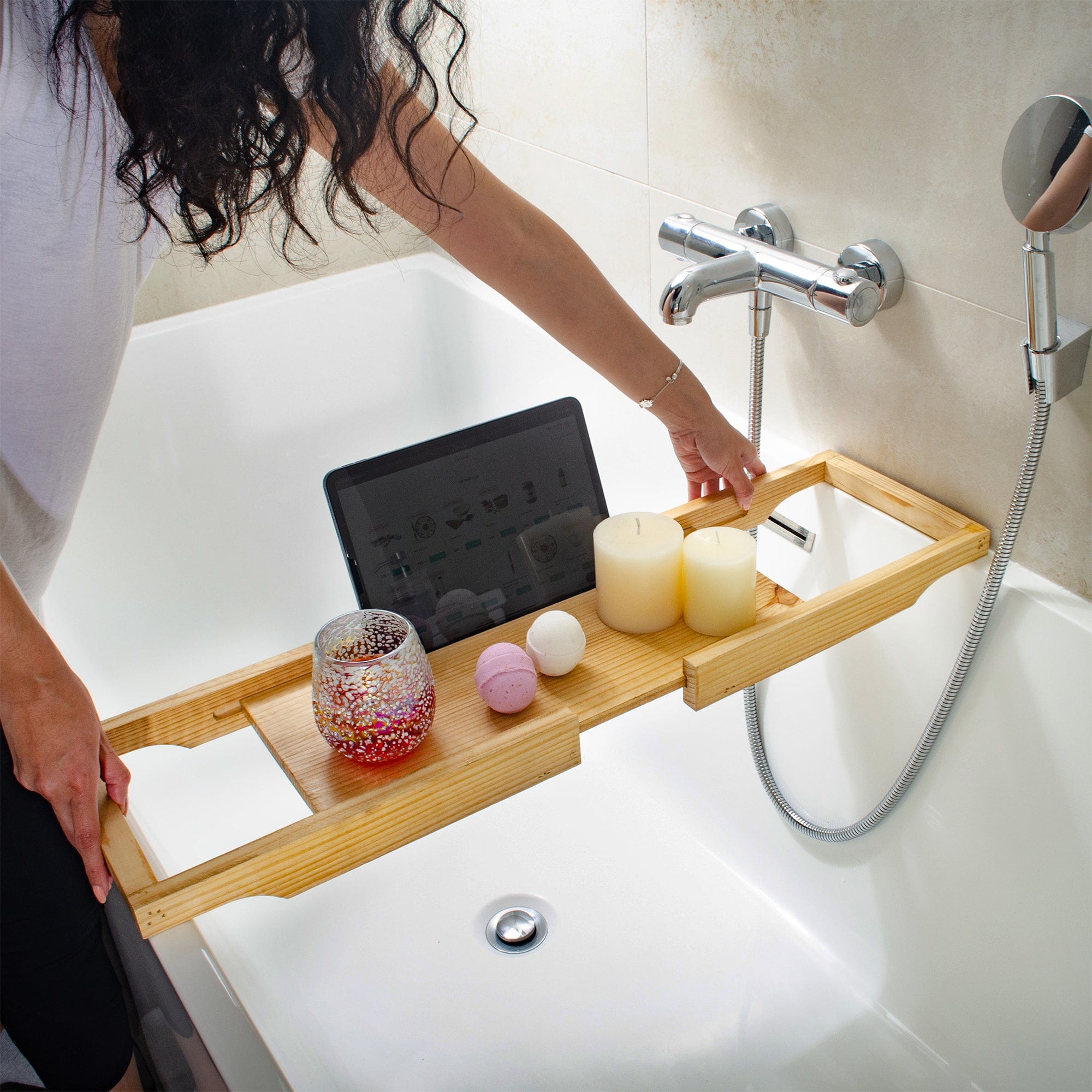 Pine Wood Bathtub Tray