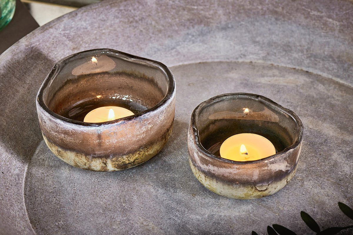 Janka Glass Tealights - Charcoal (Set of 2)