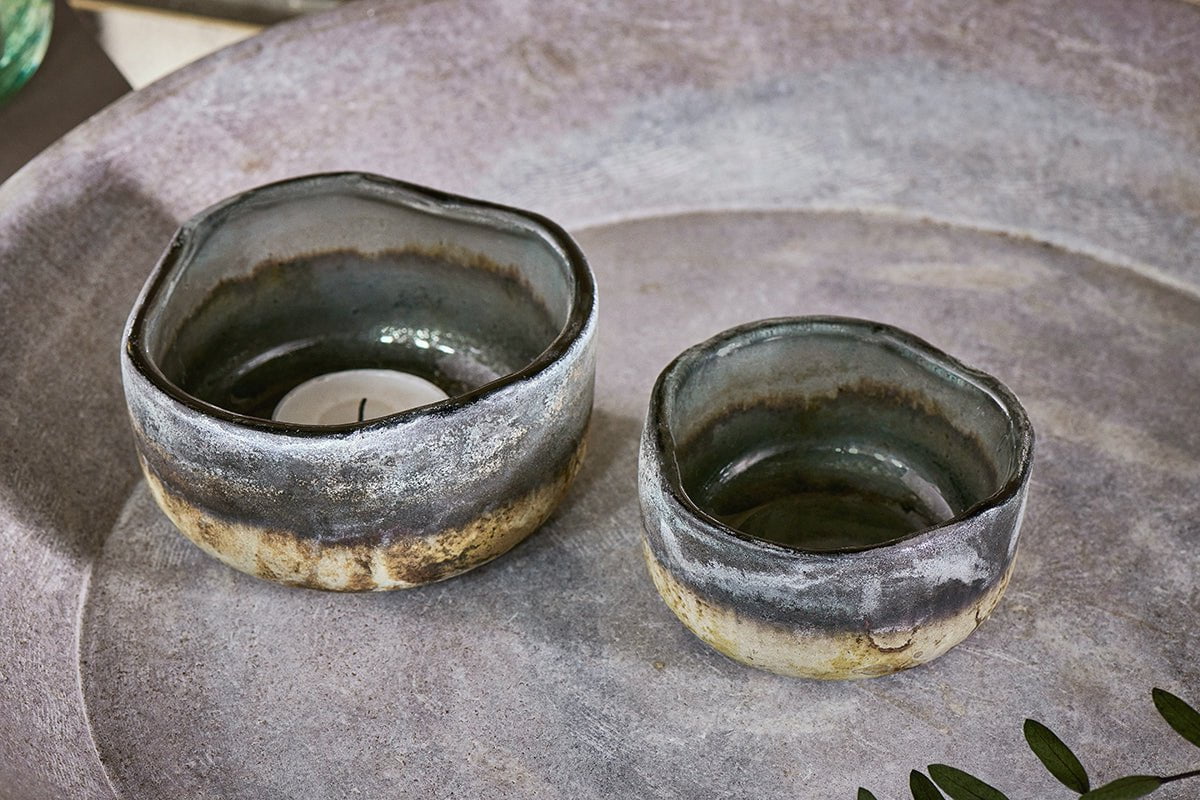 Janka Glass Tealights - Charcoal (Set of 2)